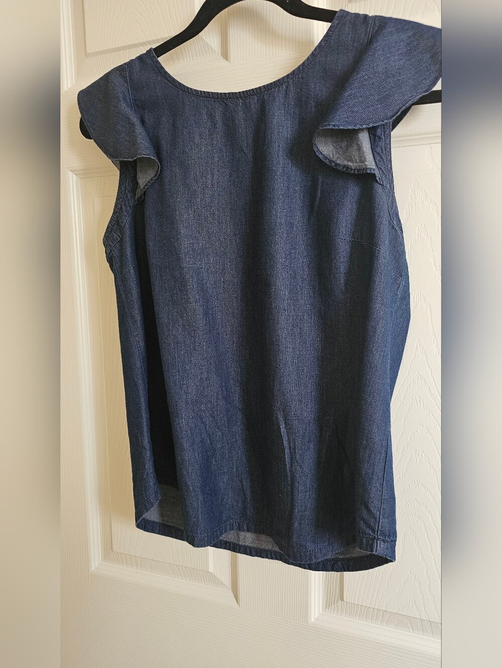 J Crew Women's Dark Denim Ruffle Sleeve Top, Size 4